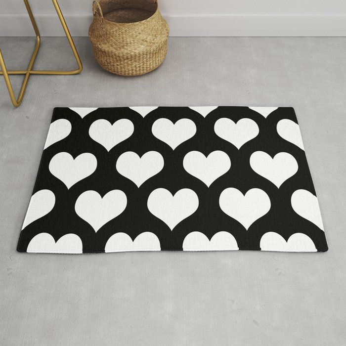 Hearts of Love Black And White Rug