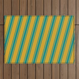 [ Thumbnail: Goldenrod & Dark Cyan Colored Lines Pattern Outdoor Rug ]