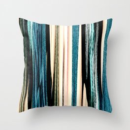 blue turquoise black grey beige pink abstract striped pattern Throw Pillow