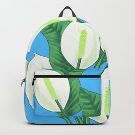 Peace lily on light blue background Backpack