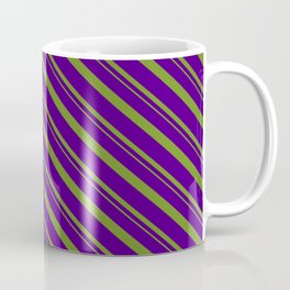 [ Thumbnail: Indigo and Green Colored Striped/Lined Pattern Coffee Mug ]