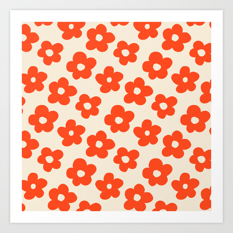 Retro 60s 70s Flower Pattern Pattern Vintage Poppy Art Print By Courtney Woolford Society6