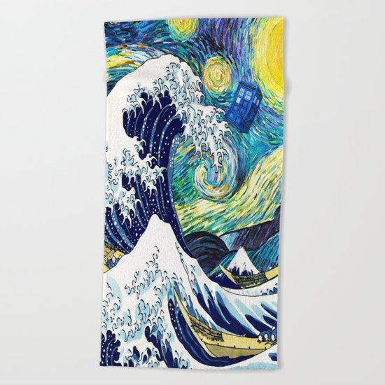 Starry Night Tardis Flying Beach Towel
