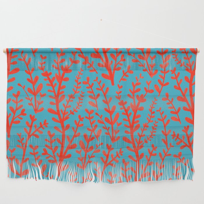 Turquoise and Red Leaves Pattern Wall Hanging