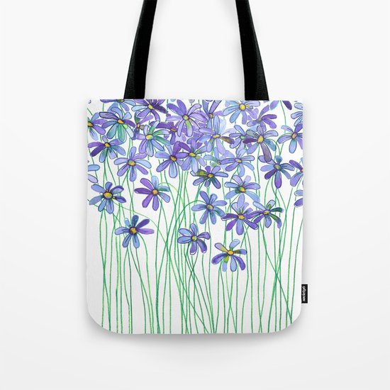 Purple Daisies in Watercolor & Colored Pencil Tote Bag
