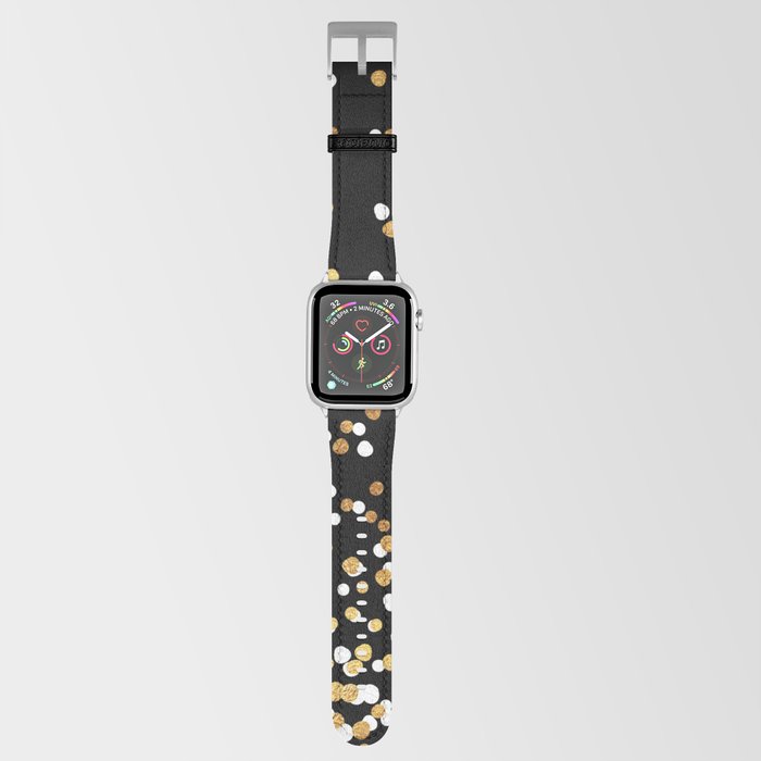 Floating Dots White and Gold on Black Apple Watch Band