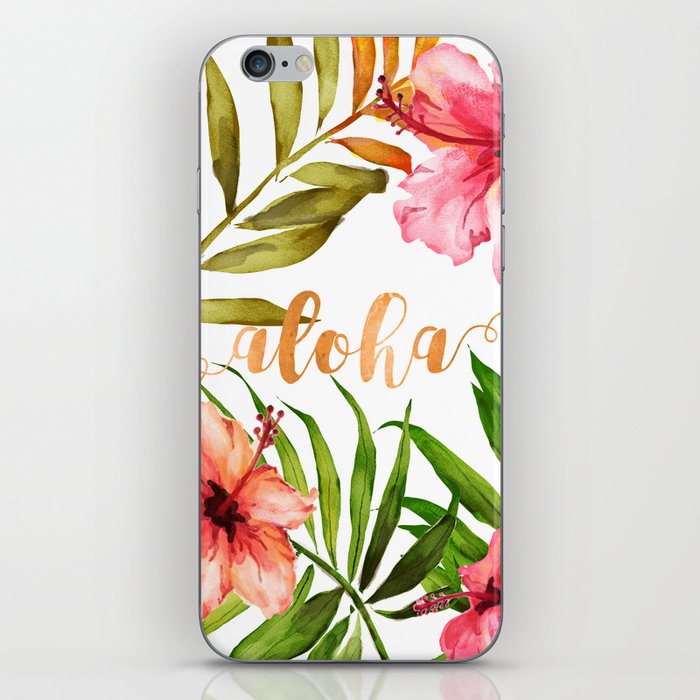 Aloha Watercolor Tropical Hawaiian leaves and flowers iPhone Skin