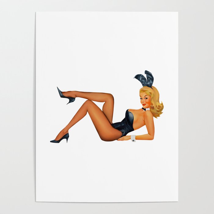 Sexy Pinup Girl Blonde Hair Black Dress Collant Smocking Rabbit Poster