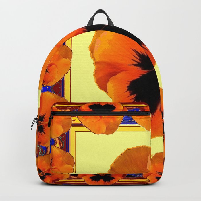 This design is all about the ORANGE PANSIES ON YELLOW COLOR DESIGN ART decor, furnishings, or for th Backpack