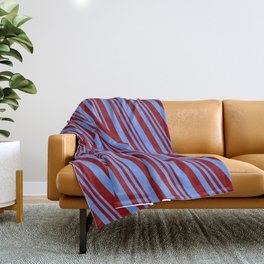[ Thumbnail: Dark Red & Cornflower Blue Colored Lined/Striped Pattern Throw Blanket ]