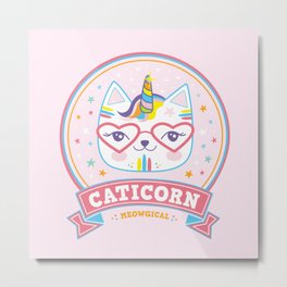 cat unicorn caticorn cute kids gift Metal Print | Cat, Magical, Kawaii, Unicorn, Rainbow, Crazycatlady, Kids, Cute, Caticorn, Meow 