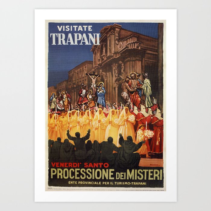 Italian travel ad Christian Easter procession Trapani Art Print