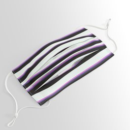 [ Thumbnail: Orchid, Dark Slate Blue, Black & Mint Cream Colored Lines/Stripes Pattern Face Mask ]