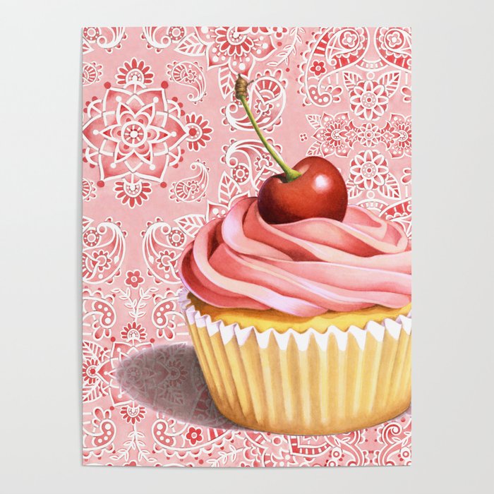 Pink Cupcake Paisley Bandana Poster