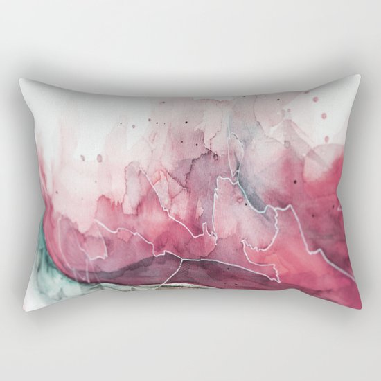 Watercolor pink & green, abstract texture Rectangular Pillow