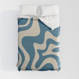 Retro Liquid Swirl Abstract Pattern in Beige and Boho Blue Duvet Cover