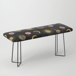 Gold Sun Moon Planets Space illustration Bench