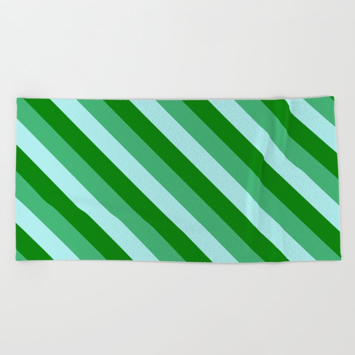 Green, Sea Green, and Turquoise Colored Lined/Striped Pattern Beach Towel