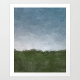 Farm at Dusk - Dark Green Sky Blue White Gray Clouds Abstract Nature Rural Farmhouse Painting Art Art Print