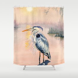 Great Blue Heron at Sunset Shower Curtain