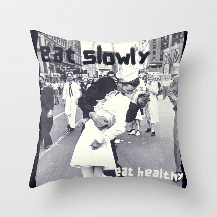 Eat slowly, eat healthy. A PSA for stressed creatives. Throw Pillow