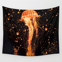 Jellyfish Rising from the Flames Wall Tapestry