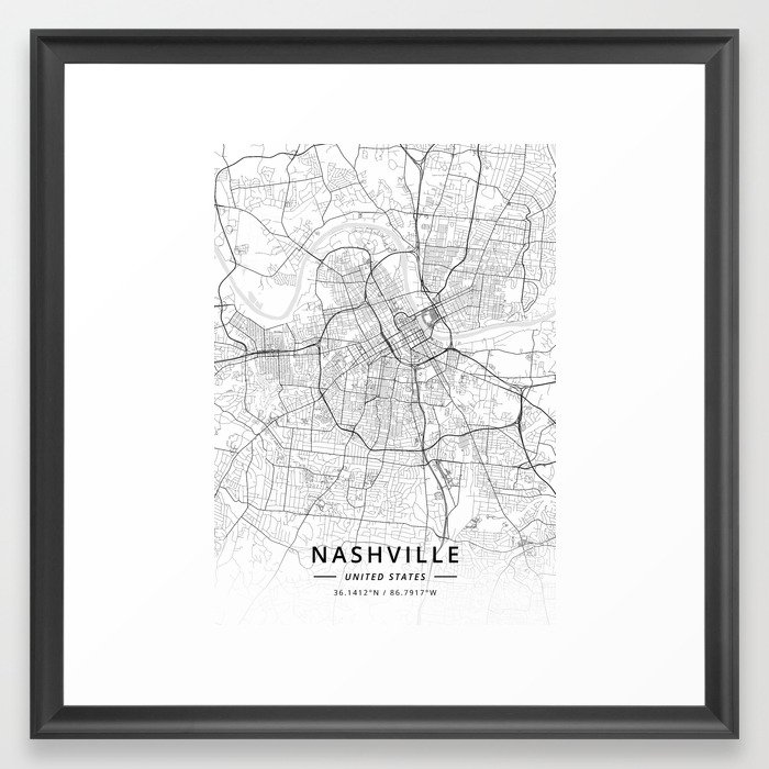 Nashville, United States - Light Map Framed Art Print