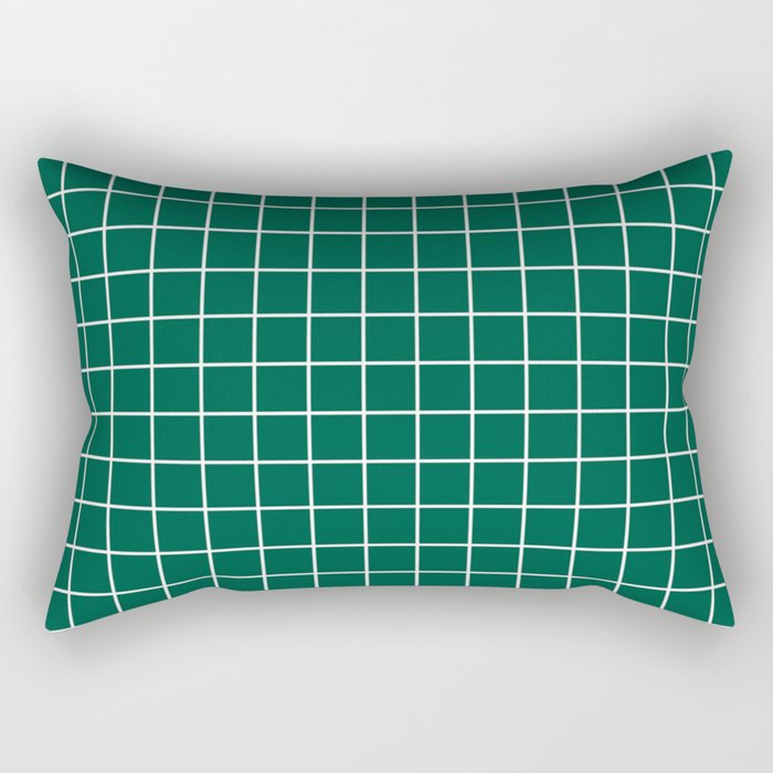 Castleton green - green color - White Lines Grid Pattern Rectangular Pillow