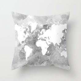 Design 49 Grayscale World Map Throw Pillow
