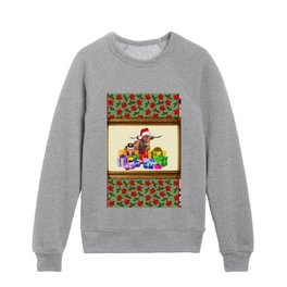 Gold Baroque Frame Highland Cow Christmas Gifts - Christmas Passionate Flower pattern Kids Crewneck