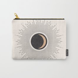 Mid Century Moon, Minimalist Geometric Abstract Art, Boho Decor, Black Sunburst Beige Crescent  Carry-All Pouch