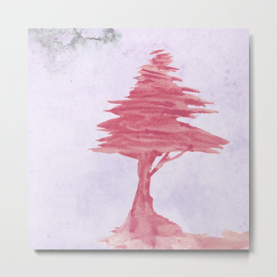 Red Tree watercolor on old paper Metal Print