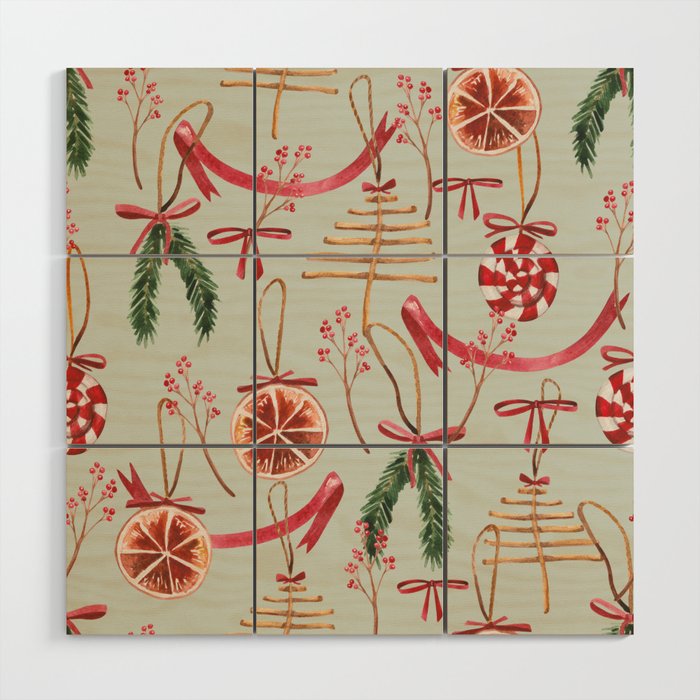 Watercolor Seamless Festive Pattern on the Theme of New Years and Christmas 01 Wood Wall Art
