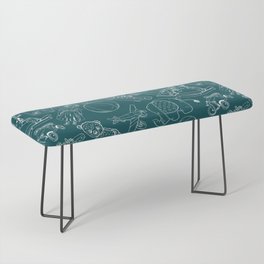 Teal Blue and White Toys Outline Pattern Bench