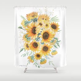 Loose Watercolor Sunflowers Shower Curtain