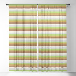 [ Thumbnail: Eyecatching Light Grey, Green, Dark Goldenrod, Brown, and Beige Colored Lined Pattern Sheer Curtain ]