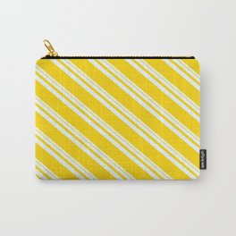 [ Thumbnail: Mint Cream & Yellow Colored Striped Pattern Carry-All Pouch ]