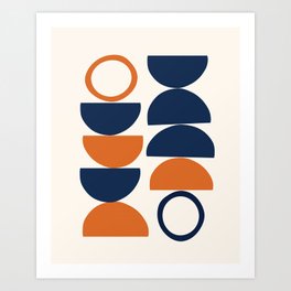 Abstract Shapes 19 in Orange and Navy Blue Art Print