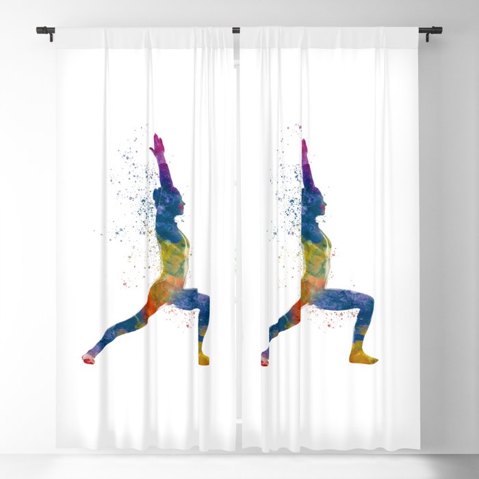 Woman practices yoga in watercolor Blackout Curtain