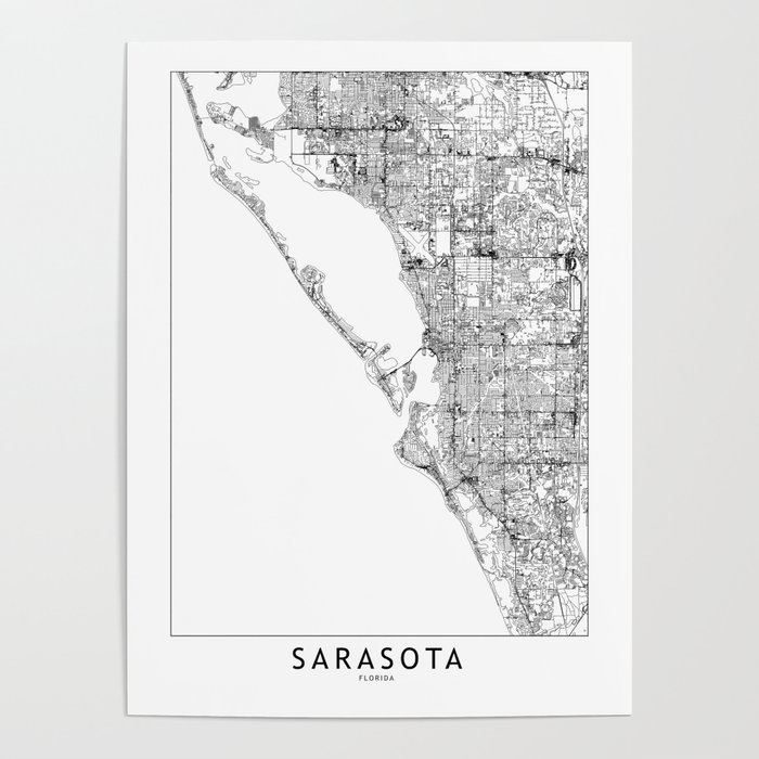 Sarasota White Map Poster