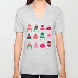 Winter Hats - Charcoal Palette | Christmas| Pattern V Neck T Shirt