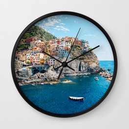 Manarola, Cinque Terre Wall Clock | Landmark, Blue, Building, Cliff, Village, Beach, Cinqueterre, Summer, Europe, Unesco 