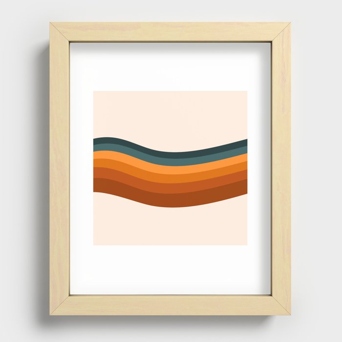 Haana - Orange Colourful Wavy Retro Stripes Art Design Pattern Recessed Framed Print