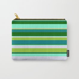 [ Thumbnail: Eyecatching Green, Teal, Dark Green, Aquamarine & Lavender Colored Striped/Lined Pattern Carry-All Pouch ]
