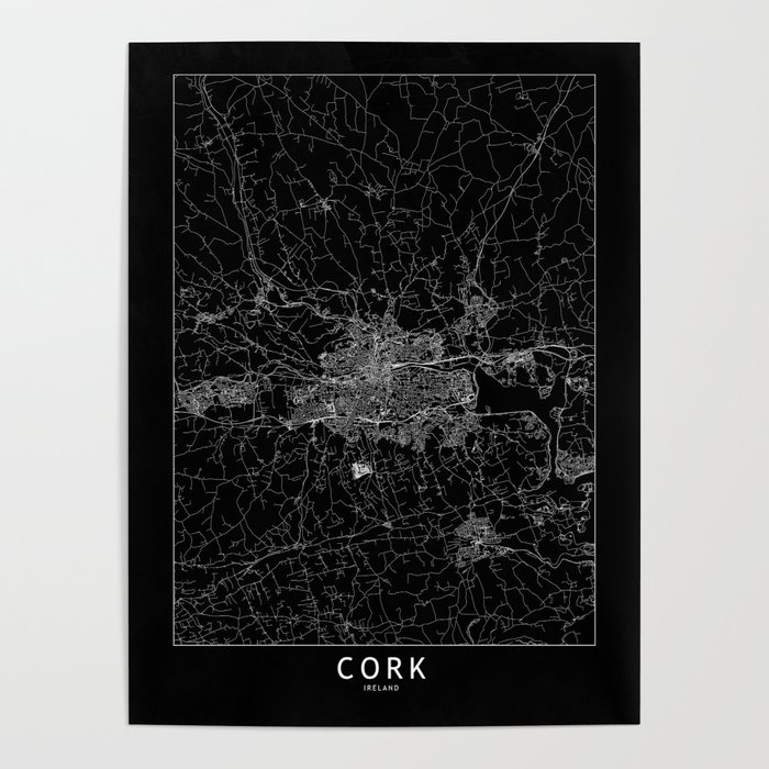 Cork Black Map Poster
