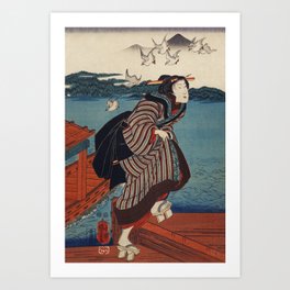 Sanbashi no Onna by Utagawa Kuniyoshi (1753-1806) translated Young Woman at Sanbashi a traditional J Art Print | Birds, Dock, Decoration, Cc0, Arts, Antique, Clothes, Asian, Culture, Geta 