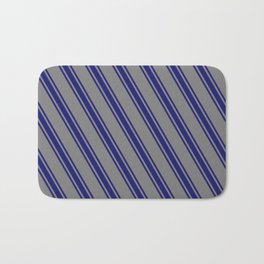 [ Thumbnail: Gray & Midnight Blue Colored Lined Pattern Bath Mat ]