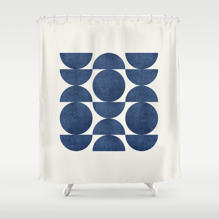 Blue navy retro scandinavian Mid century modern Shower Curtain