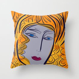 Orange purple pop girl portrait Throw Pillow
