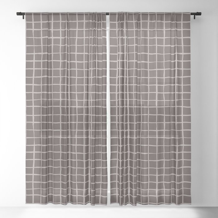 Handmade grid check brown chocolate Sheer Curtain